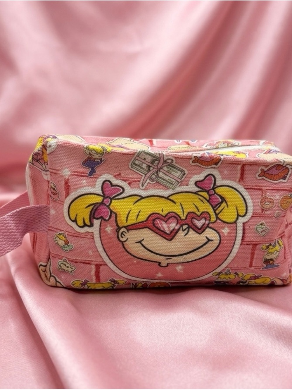 Pink Kids Cosmetic Pouch with Cartoon Girl 8”Lx5”Hx3”W